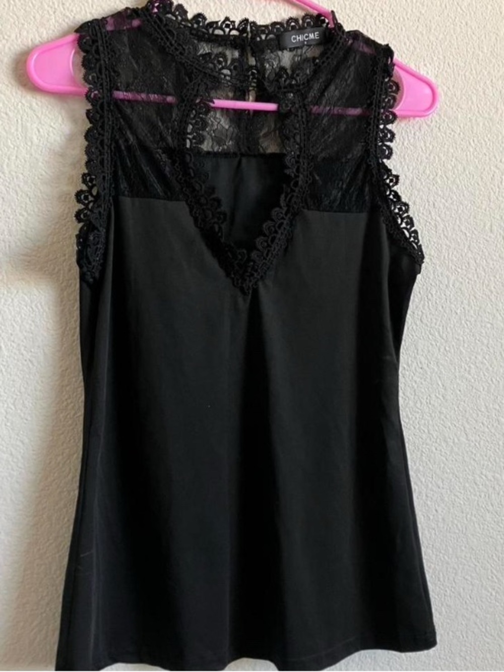 Chicme Black Lace Trim V-Neck Tank
